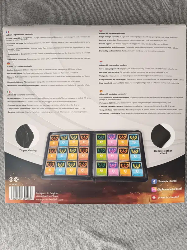 Portfolio Phoenix Shield ZIP – 20 Pages, 480 Cartes, Toploader, Fermeture éclair, Rigide, Pour Pokémon Yu-Gi-Oh!