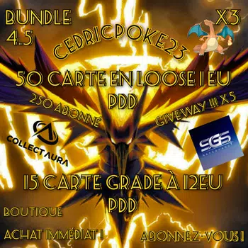 50 carte en loose 1 eu PDD, 15 carte gradé 12 eu PDD, 250 Abonné GIVEWAY x5 !!!
