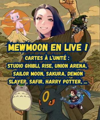 MEWMOON EN LIVE ! Carte à l'unité et Display : Ghibli, One Piece, Demon Slayer, Sailor Moon, Sakura, Harry Potter, Disney, ...