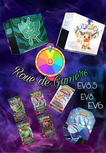 Roue avec ETB Ev8.5 à gagner // Booster Ev8.5-Ev8-Ev4 // Cartes et figurines Imprimer en 3D // Goodies