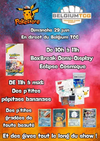 🍺 Belgium TCG - Box Break Eclipse Cosmique Pré-Grade Offerte si Gros hit!🌛 Cartes EX STAR + ED1 +pika van gogh! 🔥Suivi de dizaines de Pepitass Bananass 
