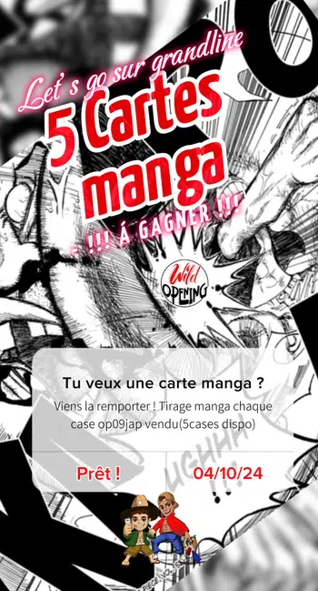 5 cartes manga à gagner !! Let's go sur Grandline ! Tirage MANGA chaque case vendu !